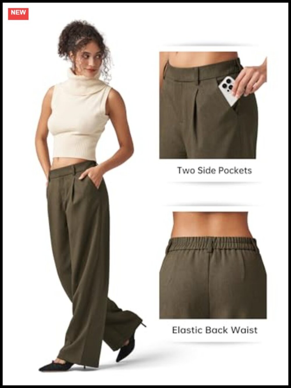Wide Leg Work Pants High Waisted Pleated Front Stretch Office Slacks 31 Inseam - Picture 5 of 6